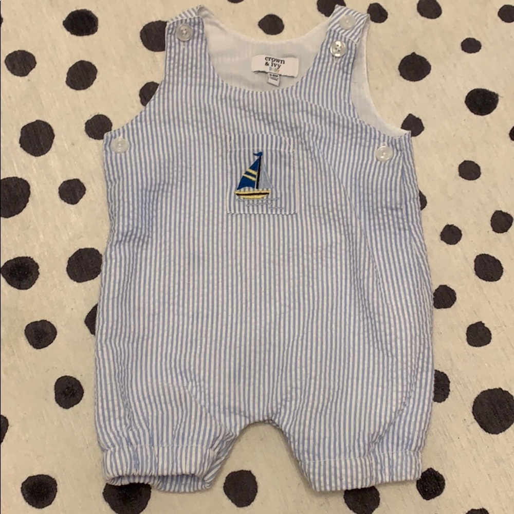 Seersucker boy summer romper by Crown and Ivy